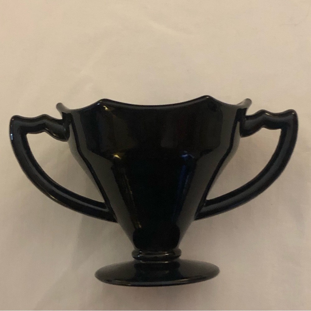 Hazel Atlas Black Amethyst Glass Mid Century Vintage Open Sugar Double-Handled